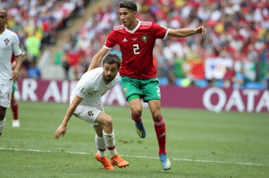 20.06.2018. Moskova, Rusya: Achraf yusup eylem sırasında FIFA Dünya Kupası Rusya 2018, B grubu, futbol Portekiz V Fas Moskova'da Lujniki Stadyumu arasında eşleme.