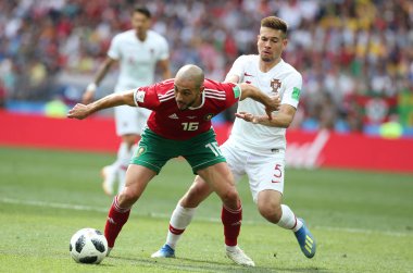 20.06.2018. Moskova, Rusya: Amrabat, futbol FIFA Dünya Kupası Rusya 2018, B grubu sırasında eylem Portekiz V Fas Moskova'da Lujniki Stadyumu arasında eşleme.