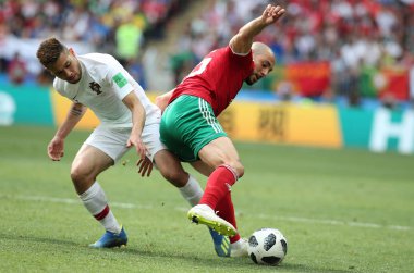 20.06.2018. Moskova, Rusya: Amrabat, futbol FIFA Dünya Kupası Rusya 2018, B grubu sırasında eylem Portekiz V Fas Moskova'da Lujniki Stadyumu arasında eşleme.
