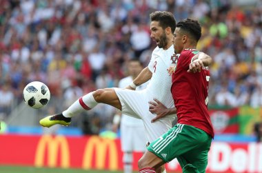 20.06.2018. Moskova, Rusya: El Ahmadi eylem sırasında FIFA Dünya Kupası Rusya 2018, B grubu, futbol maç arasında Portekiz V Fas Moskova'da Lujniki Stadyumu.