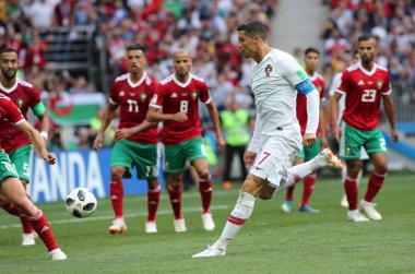 20.06.2018. Moskova, Rusya: Cristiano Ronaldo FIFA Dünya Kupası Rusya 2018, B grubu, futbol sırasında eylem Portekiz V Fas Moskova'da Lujniki Stadyumu arasında eşleme.