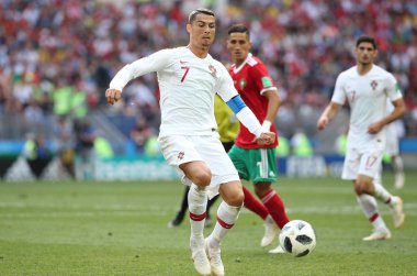 20.06.2018. Moskova, Rusya: Cristiano Ronaldo FIFA Dünya Kupası Rusya 2018, B grubu, futbol sırasında eylem Portekiz V Fas Moskova'da Lujniki Stadyumu arasında eşleme.