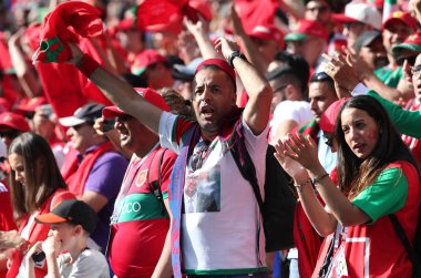 20.06.2018. Moskova, Rusya: Hayal kırıklığına Fas hayranları FIFA Dünya Kupası Rusya 2018, B grubu, futbol Portekiz V Fas Moskova'da Lujniki Stadyumu arasında eşleme.