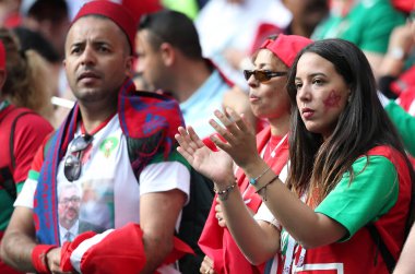 20.06.2018. Moskova, Rusya: Hayal kırıklığına Fas hayranları FIFA Dünya Kupası Rusya 2018, B grubu, futbol Portekiz V Fas Moskova'da Lujniki Stadyumu arasında eşleme.