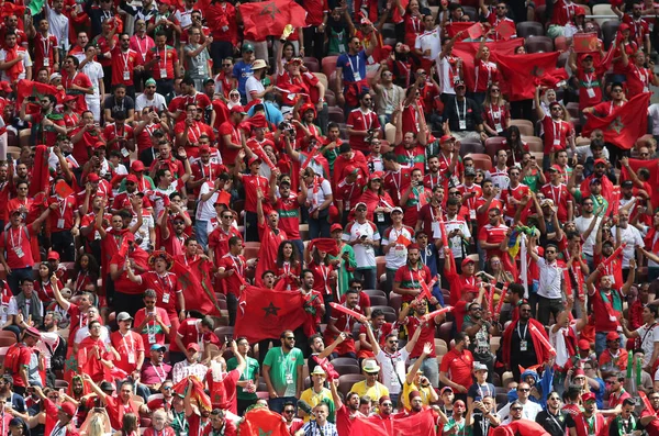 2018 Moskva Rusky Maroko Fanoušci Během Fotbalového Mistrovství Světa Fotbale — Stock fotografie