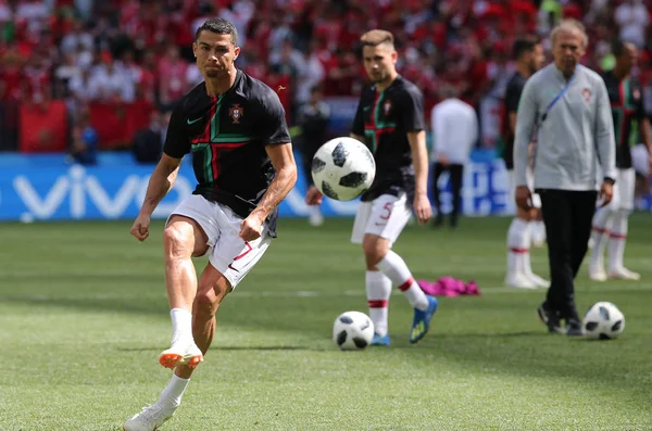 2018 Moskwa Rosyjski Cristiano Ronaldo Treningu Przed Meczem Piłki Nożnej — Zdjęcie stockowe