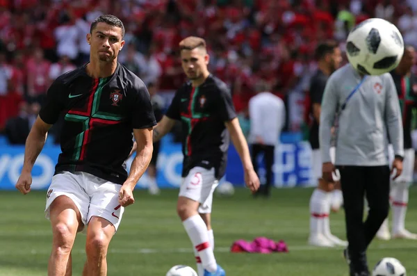 2018 Moskwa Rosyjski Cristiano Ronaldo Treningu Przed Meczem Piłki Nożnej — Zdjęcie stockowe