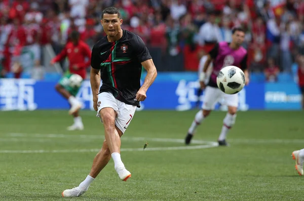 2018 Moskwa Rosyjski Cristiano Ronaldo Treningu Przed Meczem Piłki Nożnej — Zdjęcie stockowe