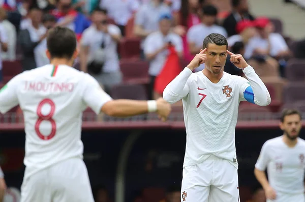 20.06.2018. Moskova, Rusya: Cristiano Ronaldo FIFA Dünya Kupası Rusya 2018, B grubu, futbol sırasında eylem maç arasında Portekiz V Fas Moskova'da Lujniki Stadyumu.