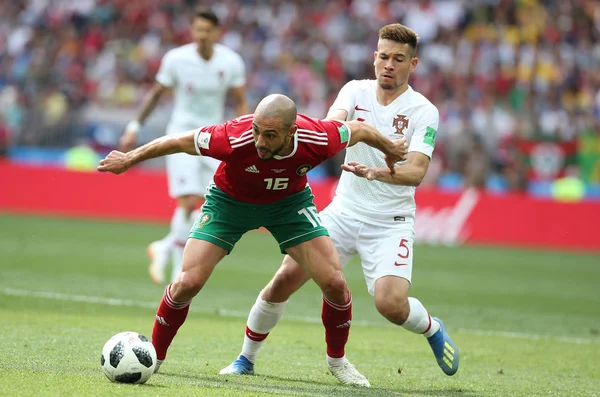 20.06.2018. Moskova, Rusya: Amrabat, futbol FIFA Dünya Kupası Rusya 2018, B grubu sırasında eylem Portekiz V Fas Moskova'da Lujniki Stadyumu arasında eşleme.