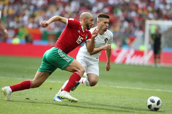 20.06.2018. Moskova, Rusya: Amrabat, futbol FIFA Dünya Kupası Rusya 2018, B grubu sırasında eylem Portekiz V Fas Moskova'da Lujniki Stadyumu arasında eşleme.