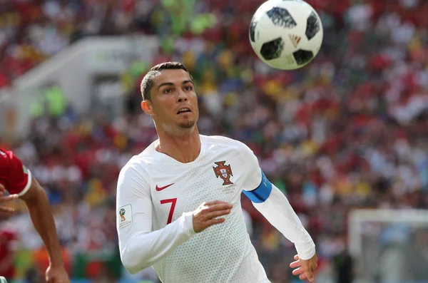 2018 Moskwa Rosyjski Cristiano Ronaldo Akcji Podczas Piłkarskich Fifa World — Zdjęcie stockowe