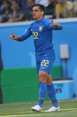 Saint Petersburg, Rusya - 22 Haziran 2018: Fagner eylem sırasında FIFA Dünya Kupası Rusya 2018, E Grubu, futbol maçı Brezilya V Kosta Rika arasında