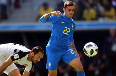 Saint Petersburg, Rusya - 22 Haziran 2018: Fagner eylem sırasında FIFA Dünya Kupası Rusya 2018, E Grubu, futbol maçı Brezilya V Kosta Rika arasında