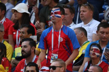 Saint Petersburg, Rusya - 22 Haziran 2018: Kosta Rika fanlar üzerinde duruyor FIFA Dünya Kupası Rusya 2018, E Grubu, futbol maçında Brezilya V Kosta Rika arasında