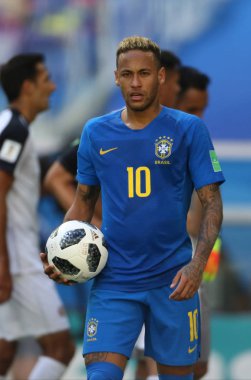 Saint Petersburg, Rusya - 22 Haziran 2018: Neymar eylem sırasında FIFA Dünya Kupası Rusya 2018, E Grubu, futbol maçı Brezilya V Kosta Rika arasında