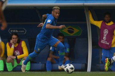 Saint Petersburg, Rusya - 22 Haziran 2018: Neymar eylem sırasında FIFA Dünya Kupası Rusya 2018, E Grubu, futbol maçı Brezilya V Kosta Rika arasında