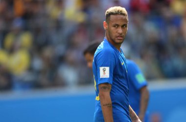 Saint Petersburg, Rusya - 22 Haziran 2018: Neymar eylem sırasında FIFA Dünya Kupası Rusya 2018, E Grubu, futbol maçı Brezilya V Kosta Rika arasında