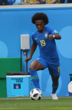 22.06.2018. Saint Petersburg, Rusya: Willian eylem sırasında FIFA Dünya Kupası Rusya 2018, E Grubu, futbol maç arasında Brezilya V Costarica Brezilya vs Kosta Rika, Saint Petersburg Stadyumu.