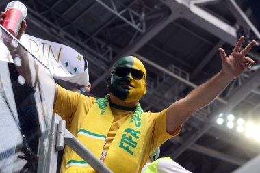 22.06.2018. Saint Petersburg, Rusya: Brezilyalı hayranları Stand FIFA Dünya Kupası Rusya 2018, E Grubu, futbol maç arasında Brezilya V Costarica Saint Petersburg Stadyumu.