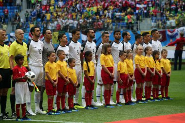 22.06.2018. Saint Petersburg, Rusya: Costarica takım sırasında Milli Marşı daha önce FIFA Dünya Kupası Rusya 2018, E Grubu, futbol maçı Brezilya V Costarica Saint Petersburg Stadyumu.