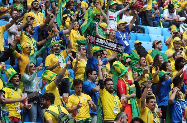 2018 São Petersburgo Rússia Fãs Brasileiros Stand Copa Mundo Fifa — Fotografia de Stock