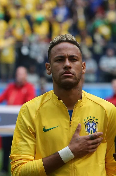 2018 São Petersburgo Rússia Neymar National Anthem Antes Copa Mundo — Fotografia de Stock