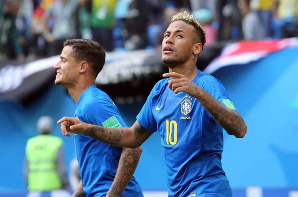 2018 São Petersburgo Rússia Neymar Score Gol Celebrate Copa Mundo — Fotografia de Stock