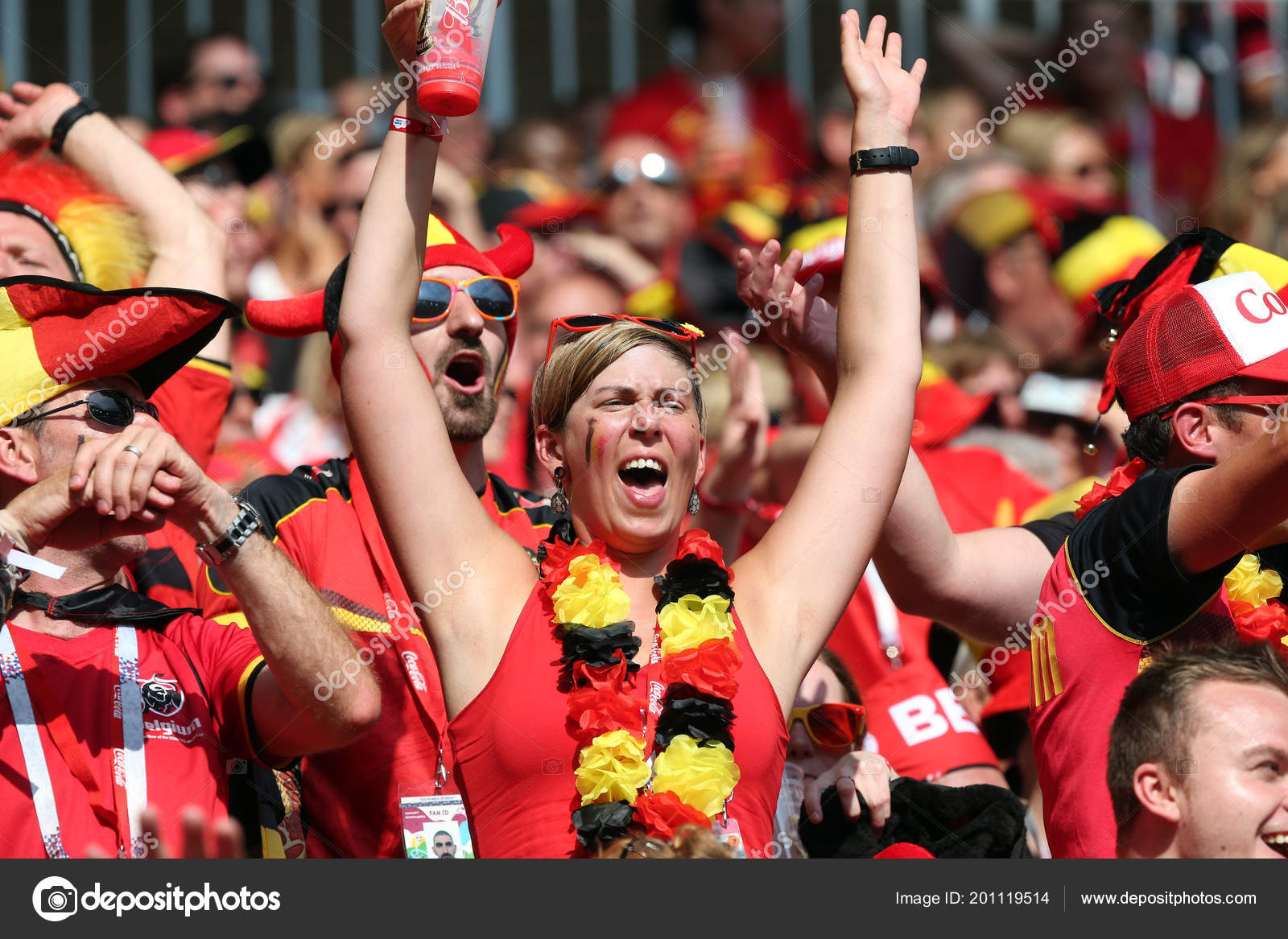 2018 Moscow Russian Belgium Fans Celebrates Victory Fifa World Cup ...