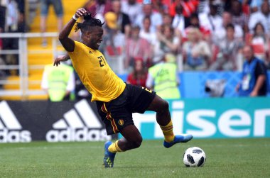 23.06.2018. Moskova, Rusya: Michy Batshuayi eylem FIFA Dünya Kupası Rusya 2018, C grubu, futbol sırasında Belçika V Tunus Moskova Stadı Spartak Stadyumu arasında eşleme