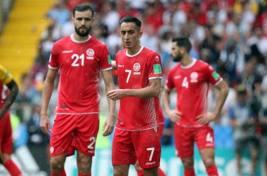 23.06.2018. Moskova, Rusya: Saif Eddine Khaoui eylem FIFA Dünya Kupası Rusya 2018, C grubu, futbol sırasında Belçika V Tunus Moskova Stadı Spartak Stadyumu arasında eşleme
