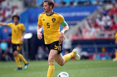 23.06.2018. Moskova, Rusya: Jan Vertonghen eylem FIFA Dünya Kupası Rusya 2018, C grubu, futbol sırasında Belçika V Tunus Moskova Stadı Spartak Stadyumu arasında eşleme