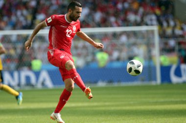 23.06.2018. Moskova, Rusya: Ali Maaloul eylem FIFA Dünya Kupası Rusya 2018, C grubu, futbol sırasında Belçika V Tunus Moskova Stadı Spartak Stadyumu arasında eşleme