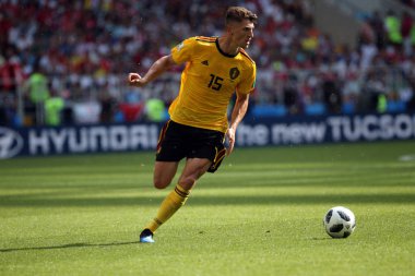 23.06.2018. Moskova, Rusya: Thomas Meunier eylem sırasında FIFA Dünya Kupası Rusya 2018, C grubu, futbol maç arasında Belçika V Tunus Moskova Stadı Spartak stadyumu