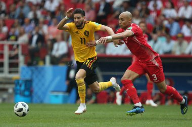 23.06.2018. Moskova, Rusya: Yannick Carrasco, eylem sırasında FIFA Dünya Kupası Rusya 2018, C grubu, futbol Yohan Benalouane Belçika V Tunus Moskova Stadı Spartak Stadyumu arasında eşleme