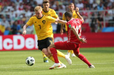 23.06.2018. Moskova, Rusya: Kevin De Bruyne eylem FIFA Dünya Kupası Rusya 2018, C grubu, futbol sırasında Belçika V Tunus Moskova Stadı Spartak Stadyumu arasında eşleme