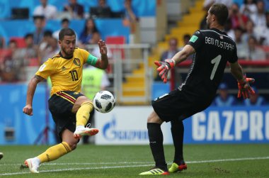 23.06.2018. Moskova, Rusya: Eden Hazard Skor Gol ve kutluyor FIFA Dünya Kupası Rusya 2018, C grubu, futbol Belçika V Tunus Moskova Stadı Spartak Stadyumu arasında eşleme