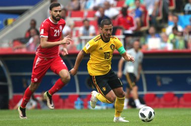 23.06.2018. Moskova, Rusya: Eden Hazard Skor Gol ve kutluyor FIFA Dünya Kupası Rusya 2018, C grubu, futbol Belçika V Tunus Moskova Stadı Spartak Stadyumu arasında eşleme