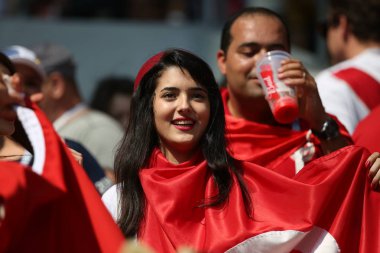 23.06.2018. Moskova, Rusya: Tunus fanlar üzerinde duruyor içinde FIFA Dünya Kupası Rusya 2018, C grubu, Belçika V Tunus Moskova Stadı Spartak stadyumu futbol maçı