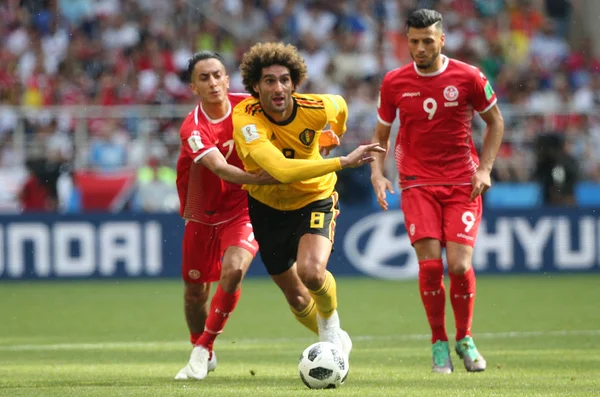 23.06.2018. Moskova, Rusya: Saif Eddine Khaoui, Marouane Fellaini eylem FIFA Dünya Kupası Rusya 2018, C grubu, futbol sırasında Belçika V Tunus Moskova Stadı Spartak Stadyumu arasında eşleme