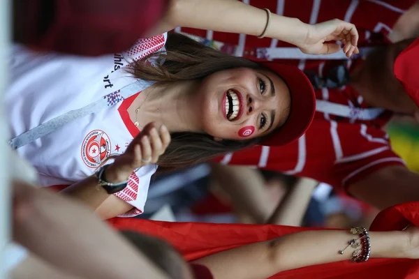 23.06.2018. Moskova, Rusya: Tunus fanlar üzerinde duruyor içinde FIFA Dünya Kupası Rusya 2018, C grubu, Belçika V Tunus Moskova Stadı Spartak stadyumu futbol maçı