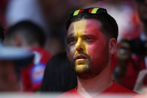 2018 Moskva Ryska Belgien Fans Står Fifa World Cup Ryssland — Stockfoto