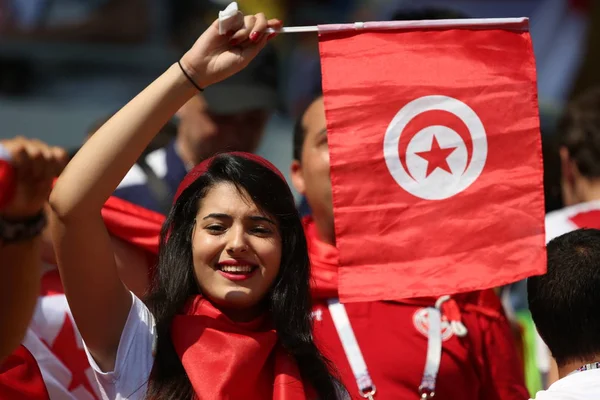 2018 Moskau Russisch Tunisia Fans Auf Der Tribüne Bei Der — Stockfoto