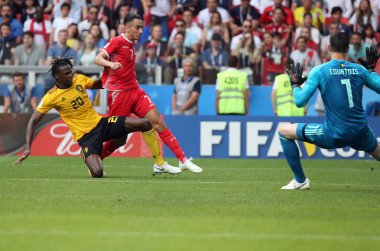 23.06.2018. Moskova, Rusça: Dedryck Boyata, Saif Eddine Khaoui eylem FIFA Dünya Kupası Rusya 2018, C grubu, futbol sırasında Belçika V Tunus Moskova Stadı Spartak Stadyumu arasında eşleme