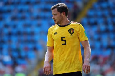 23.06.2018. Moskova, Rusya: Jan Vertonghen eylem FIFA Dünya Kupası Rusya 2018, C grubu, futbol sırasında Belçika V Tunus Moskova Stadı Spartak Stadyumu arasında eşleme