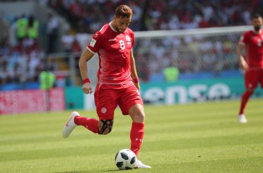 23.06.2018. Moskova, Rusya: Fakhreddine Ben Youssef eylem FIFA Dünya Kupası Rusya 2018, C grubu, futbol sırasında Belçika V Tunus Moskova Stadı Spartak Stadyumu arasında eşleme