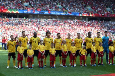 23.06.2018. Moskova, Rusya: Belçika takım marşı FIFA Dünya Kupası Rusya 2018, C grubu, futbol sırasında Belçika V Tunus Moskova Stadı Spartak Stadyumu arasında eşleme