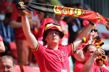 23.06.2018. Moskova, Rusya: Belçika fanlar üzerinde duruyor içinde FIFA Dünya Kupası Rusya 2018, C grubu, Belçika V Tunus Moskova Stadı Spartak stadyumu futbol maçı