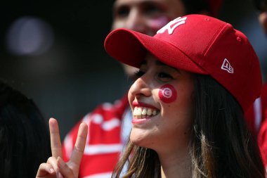 23.06.2018. Moskova, Rusya: Tunus, futbol FIFA Dünya Kupası Rusya 2018, C grubu tribünlerde taraftarlara Belçika V Tunus Moskova Stadı Spartak Stadyumu arasında eşleme