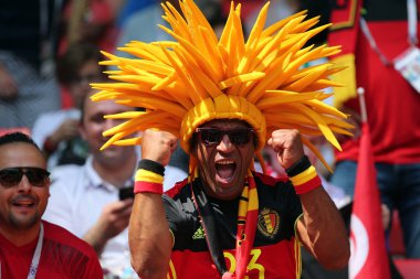 23.06.2018. Moskova, Rusya: Belçika fanlar üzerinde duruyor içinde FIFA Dünya Kupası Rusya 2018, C grubu, Belçika V Tunus Moskova Stadı Spartak stadyumu futbol maçı
